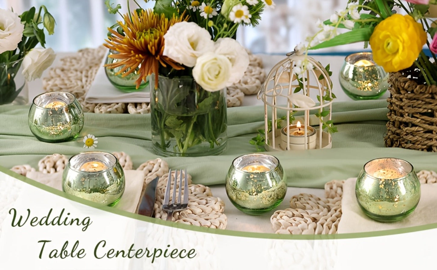 Round Glass Votive Candle Holder Sets in Gold, Pink, Silver or Green with 6-, 12- or 24-Piece Options
