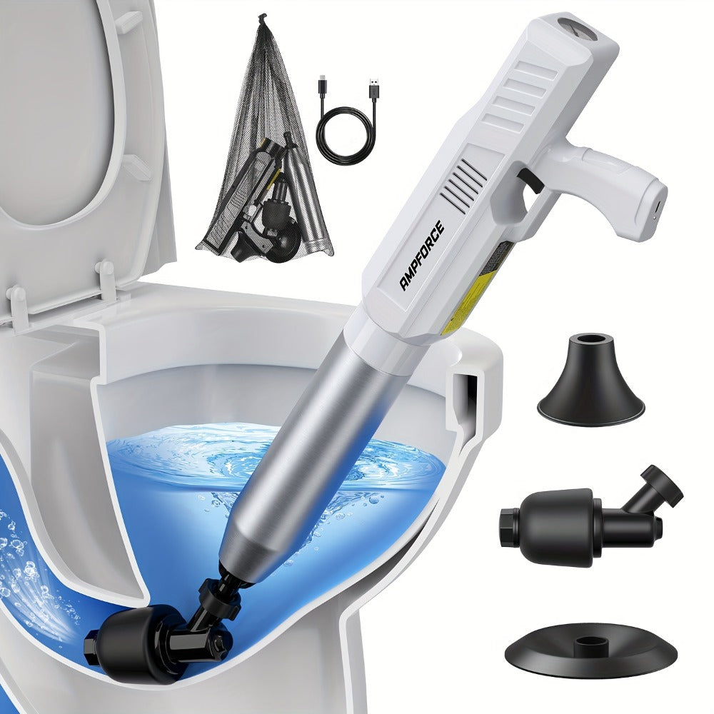 Electric Cordless Toilet Plunger 8V - High-Pressure Pneumatic Drain Opener with Real-Time Pressure Display