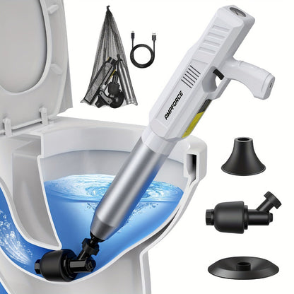 Electric Cordless Toilet Plunger 8V - High-Pressure Pneumatic Drain Opener with Real-Time Pressure Display