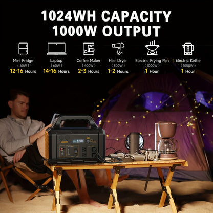 Portable Power Station 1075Wh/294Wh – 1000W/300W Solar Generator, Lithium Battery, 120V AC Outlet, for RV, Camping, Hiking