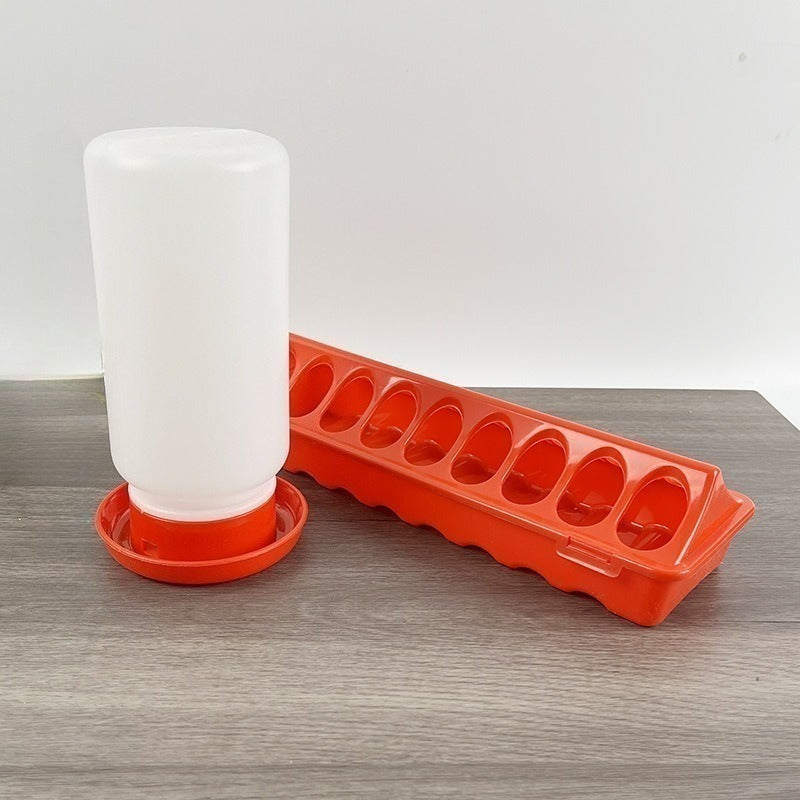 Chicken Feeder and Waterer Set, 18-Hole Anti-Spoil Trough Feeder + Water Dispenser for Chicks, Brooder & Backyard Poultry
