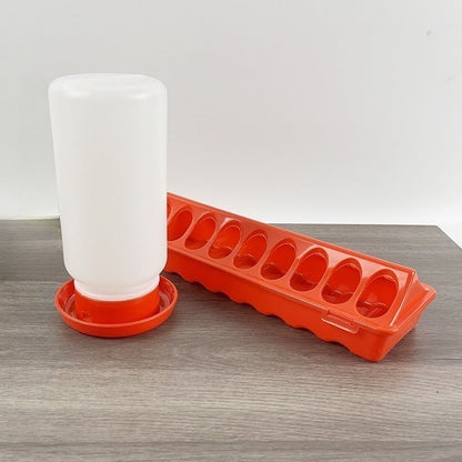 Chicken Feeder and Waterer Set, 18-Hole Anti-Spoil Trough Feeder + Water Dispenser for Chicks, Brooder & Backyard Poultry