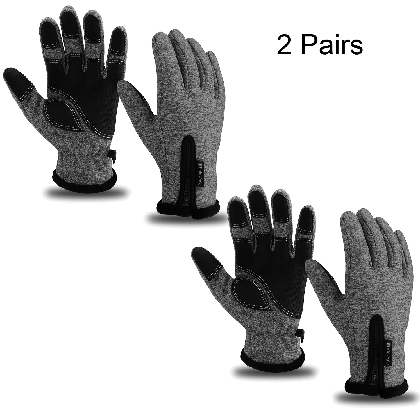 Two-Pair Full-Finger Winter Gloves in Black or Gray with Complete S, M, L, XL and XXL Size Grid