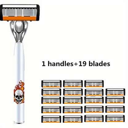 Men's Safety Razor with Replacement Blades - Anti-Slip Stainless Steel Handle Shaver for Beard & Sideburns
