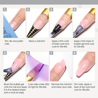 Hard Gel Nail Extension Builder Gel 7-in-1 Self-Leveling – 28+ Day Wear, LED UV Cured, 15ml, Clear Pink Nude Baby Pink Milky White