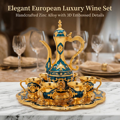Vintage Turkish Coffee Tea Set – Zinc Alloy Teapot, 6 Cups & Tray | European Style Luxury Gift Set for Tea, Coffee & Cappuccino