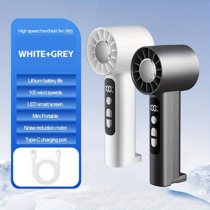 Two-Pack 1800mAh Handheld Fans with 100-Level Speed Display, USB-C Charging and White or Dark Gray Sets