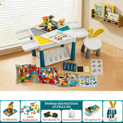 Kids Activity Table Building Blocks LEGO Compatible Play Table for Toddlers, Durable ABS Plastic Space-Saving Corner Design