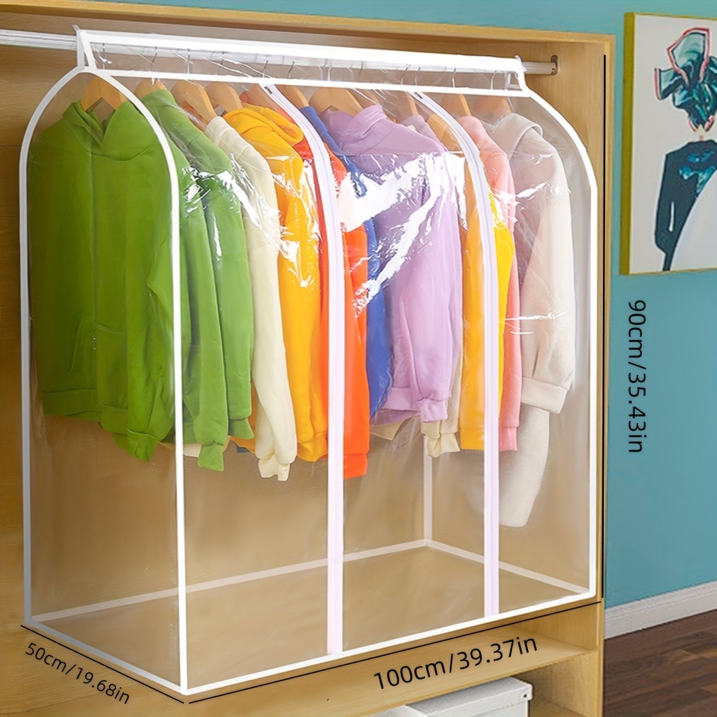 Clear Hanging Garment Bag PVC Zipper Dustproof Closet Organizer for Coats Suits Dresses for Entryways, Bedrooms and Living Spaces