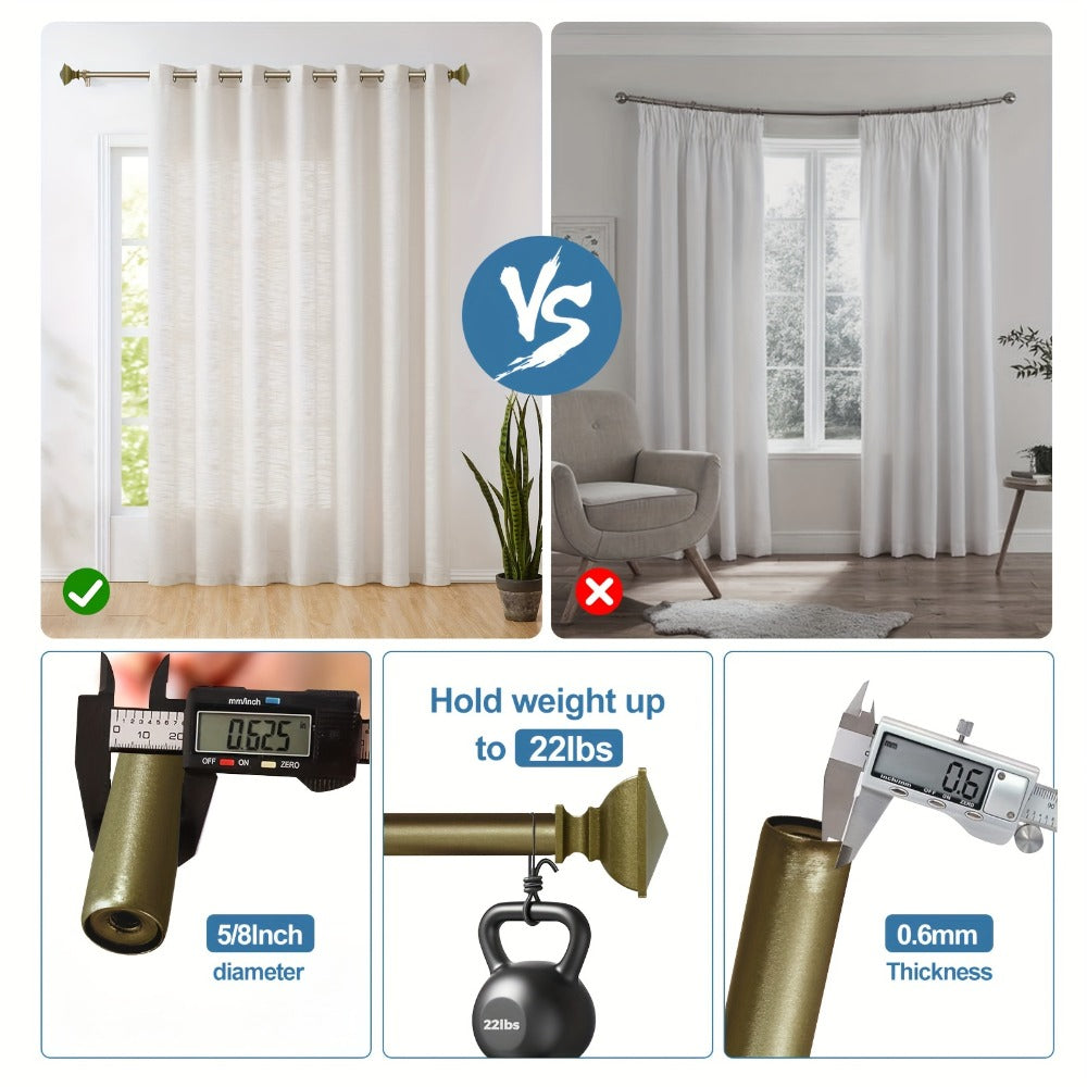 Double Curtain Rod Set with Square Urn Finials, Dual Brackets and Five Finish Options for Layered Panels