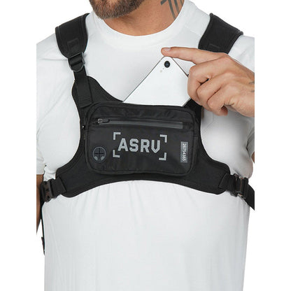 Contrast-Trim Running Vest Chest Pack with Adjustable Harness, Zipper Pockets and White or Black Choice
