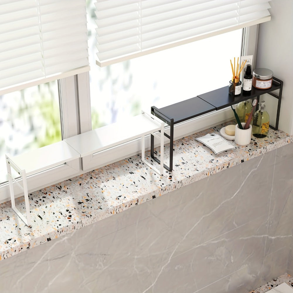 Narrow Shelf Organizer for Kitchen Bathroom Windowsill, Slim Adjustable Stackable Rack for Small Spaces