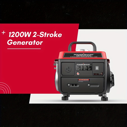 Portable Generator 1200W 2-Stroke Low Noise - Compact Gas Powered Generator for Camping, Job Sites