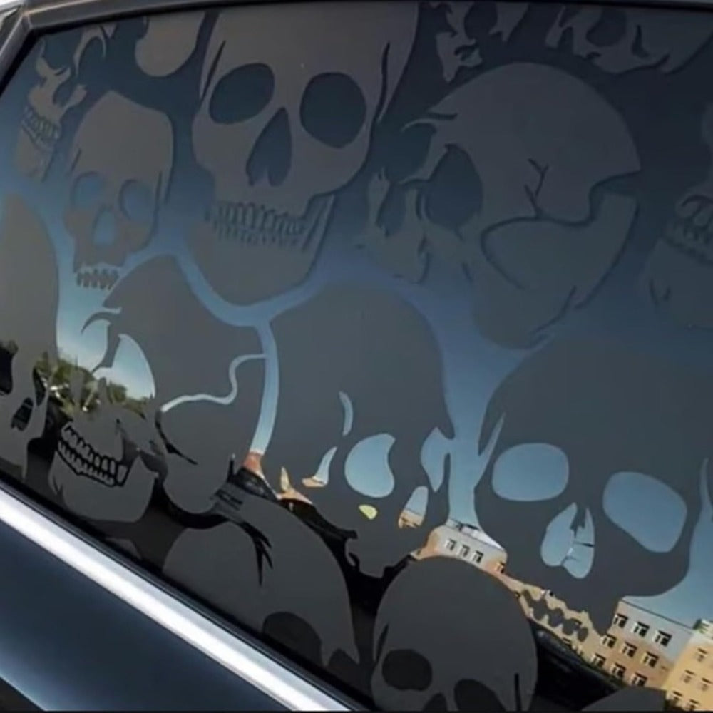 Two-Piece Gothic Skull Car Window Decals in Type A, C or D Artwork with Small or Large Sizes