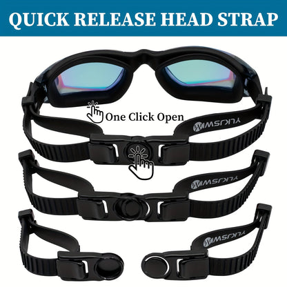 Two-Pack Mirrored Swim Goggles with Adjustable Split Straps and Black-White or Red-Blue Color Sets