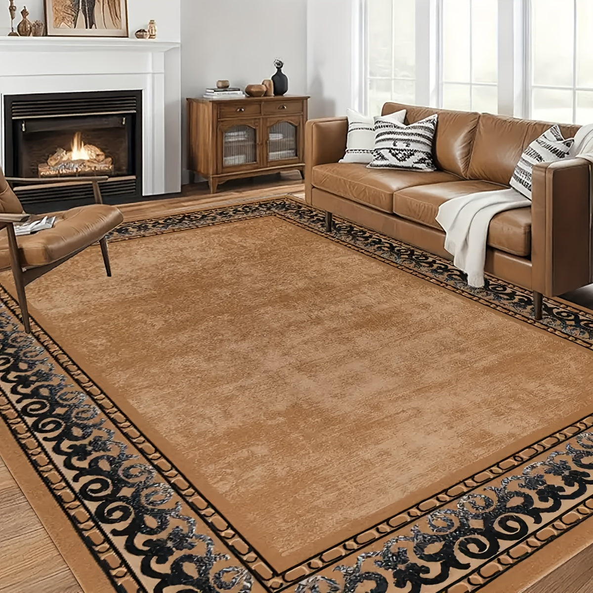 Area Rug Bohemian Vintage Flannel with 1000 g/m² Needle-Punch Weave in Three Washable Sizes
