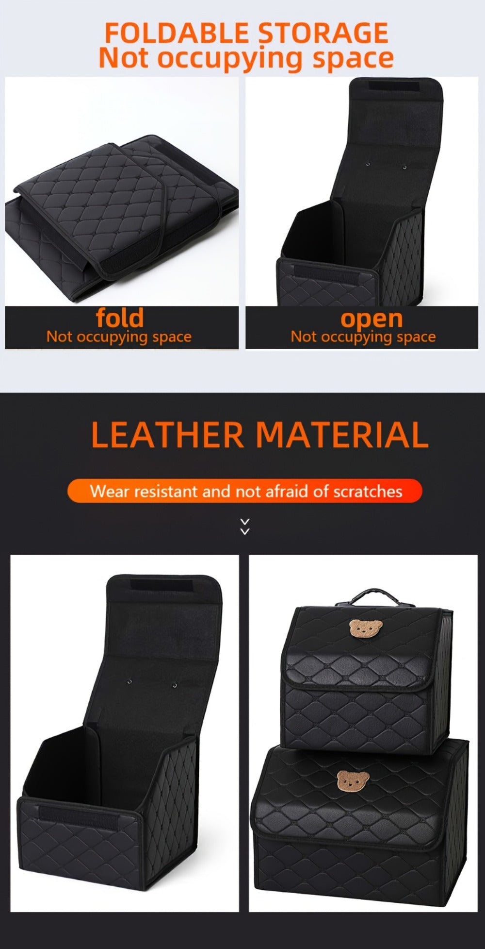 Car Trunk Organizer, Foldable Faux Leather Bow-Detail Box in 30L or 35L Size with Pink and Black Options