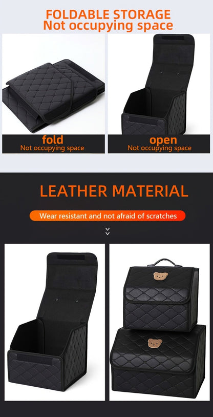 Car Trunk Organizer, Foldable Faux Leather Bow-Detail Box in 30L or 35L Size with Pink and Black Options