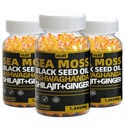 Immune Support Gummies with Sea Moss 1445mg, 10-in-1 Superfood Blend with Black Seed Oil, Ashwagandha