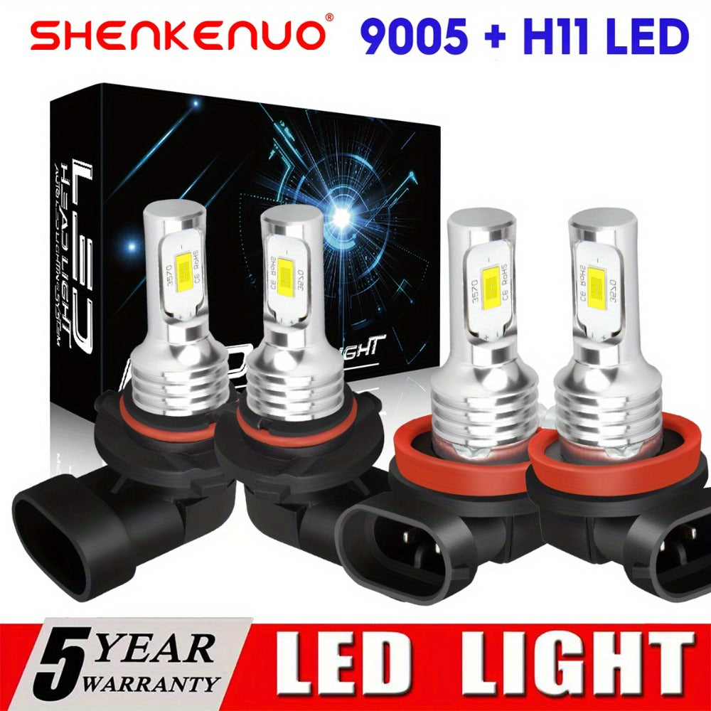 9005 H11 LED Headlight Bulbs 4 Pack – 36000LM 6000K Bright White High Low Beam, 3570 CSP Chips 360° Beam, 12V 24V Plug & Play