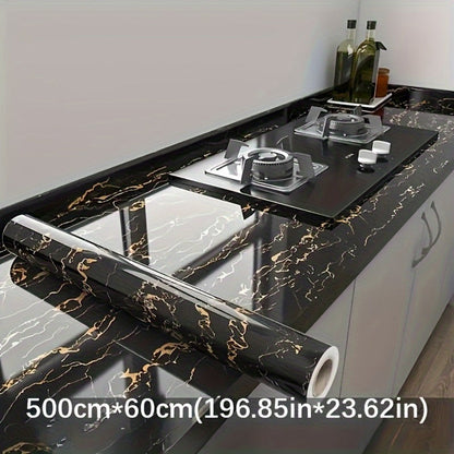 Black Marble Wallpaper Self-Adhesive Peel and Stick | Gold Vein Kitchen Backsplash Contact Paper | 23.62" x 196.85" Large Removable Wall