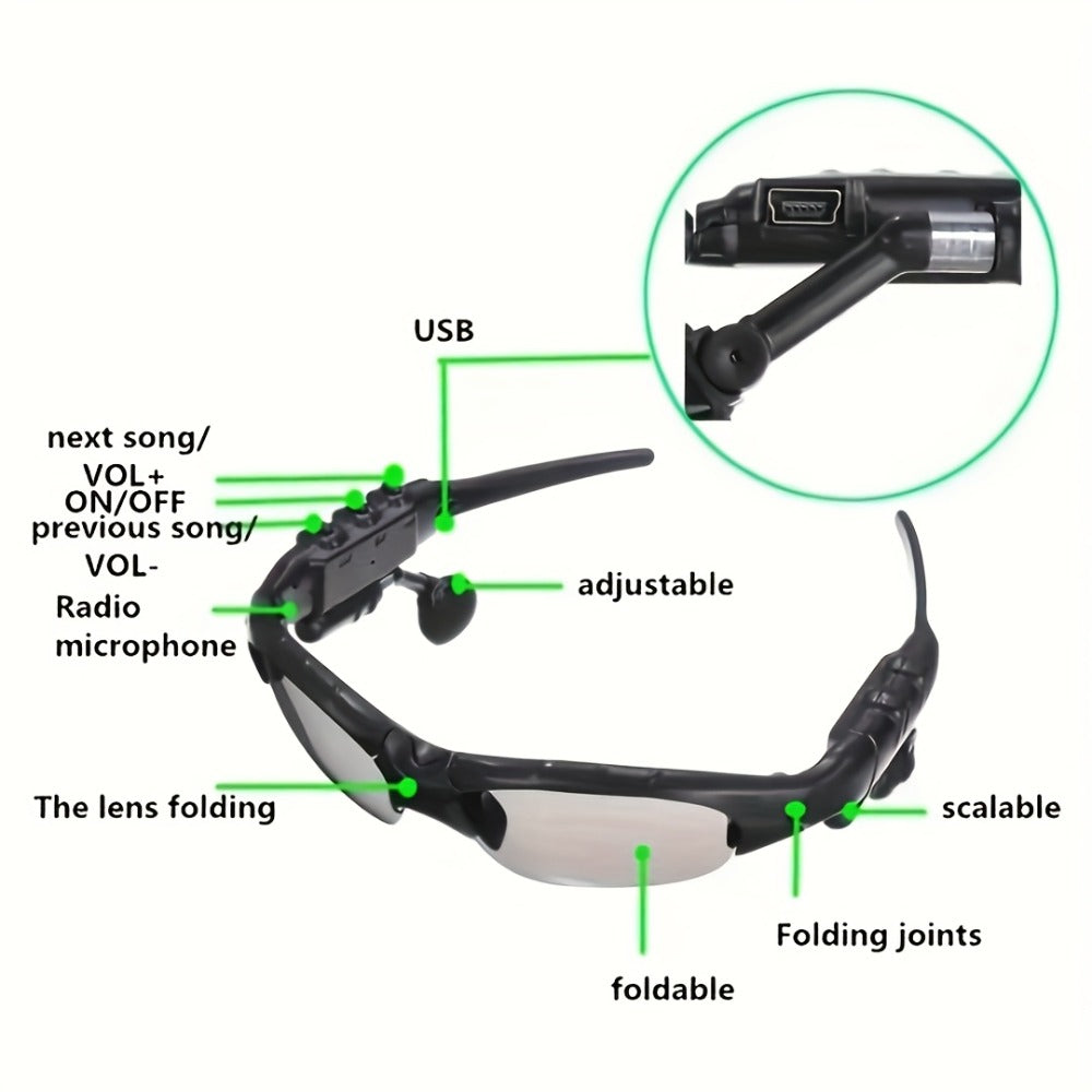 Open Ear Bluetooth Audio Glasses with Built-In Earbuds, Wireless Smart Sunglasses for Music & Hands-Free Calls