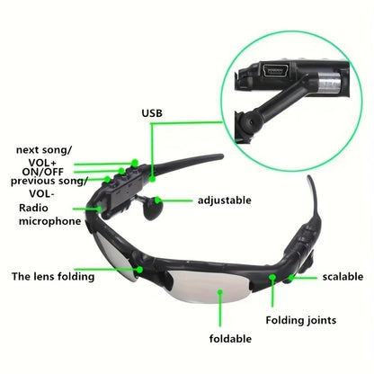 Open Ear Bluetooth Audio Glasses with Built-In Earbuds, Wireless Smart Sunglasses for Music & Hands-Free Calls
