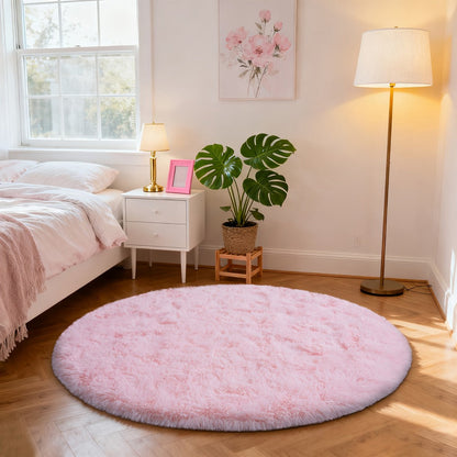 Area Rug 6x6 Round Light Pink Plush Circle with Hand-Washable Care for Bedroom or Living Room
