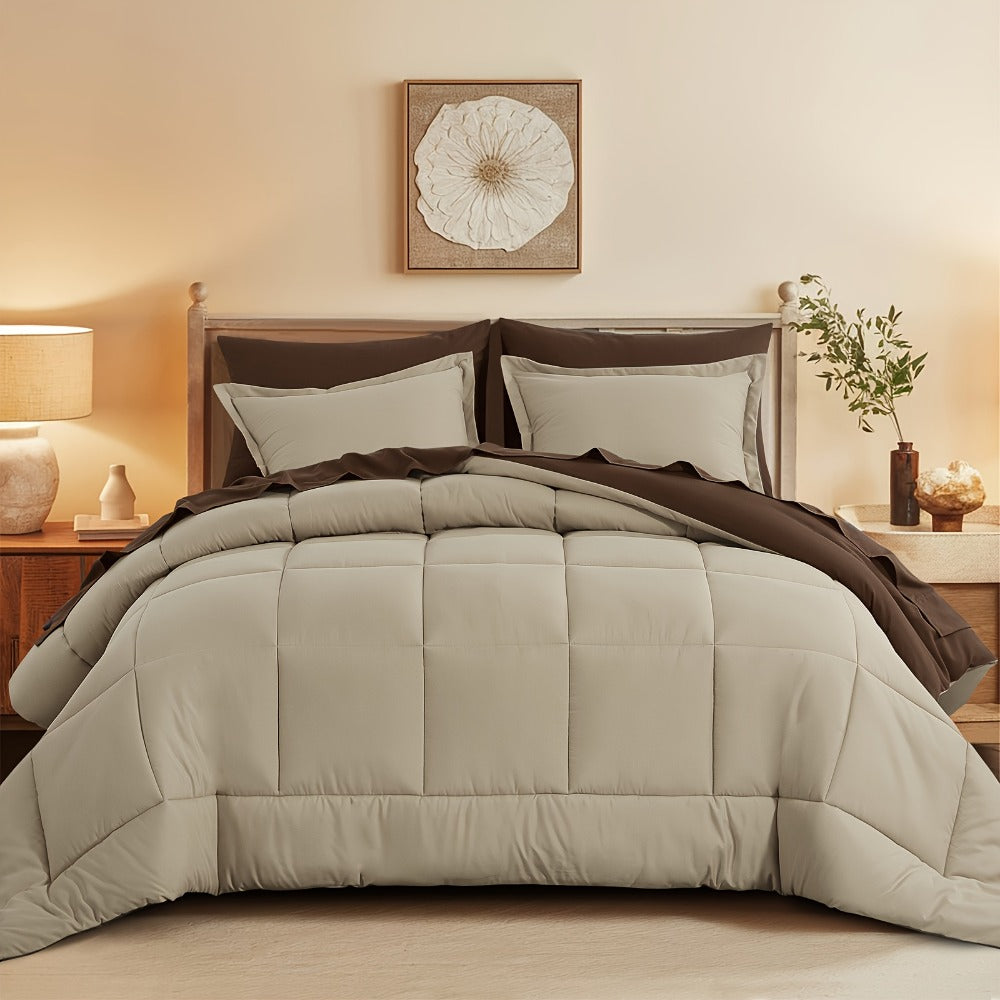 7 Piece Comforter Set Luxury Soft Fluffy Bedding All Season Bed in a Bag with Comforter Fitted Sheet Flat Sheet Pillowcases Hypoallergenic