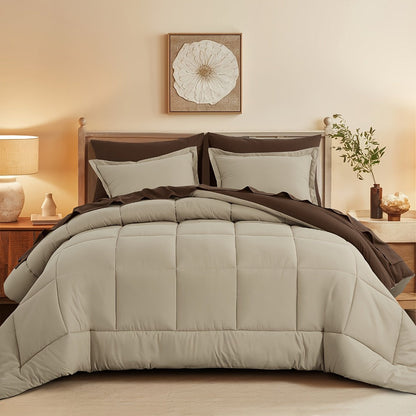 7 Piece Comforter Set Luxury Soft Fluffy Bedding All Season Bed in a Bag with Comforter Fitted Sheet Flat Sheet Pillowcases Hypoallergenic