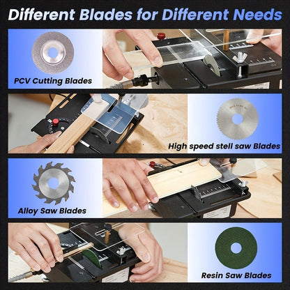 Mini Table Saw Multi-Function Portable DIY Machine, Sanding Engraving Drilling All-in-One Woodworking Tool