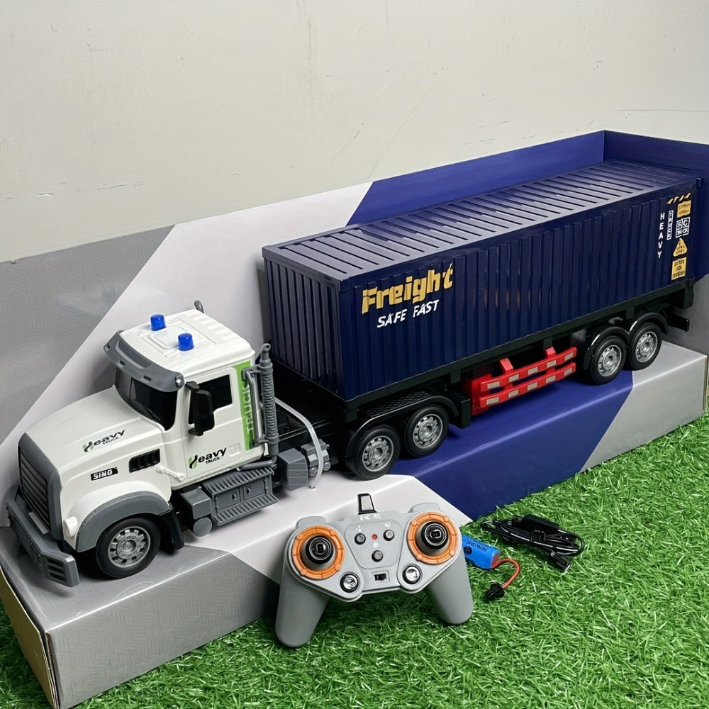 RC Container Semi Truck 1:24 Scale 23.6-Inch Extra Large, 2.4G 100ft Range, Load Cargo, USB Rechargeable