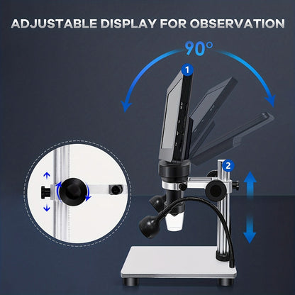 DM9 7-Inch Digital Microscope with Eight Lens LEDs, Two Side Lights and Tilting Screen for Coin and PCB Inspection
