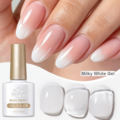 Gel Nail Polish in 10ml Translucent Jelly with 6 Milky, Snow-Glitter and Nude Shade Options