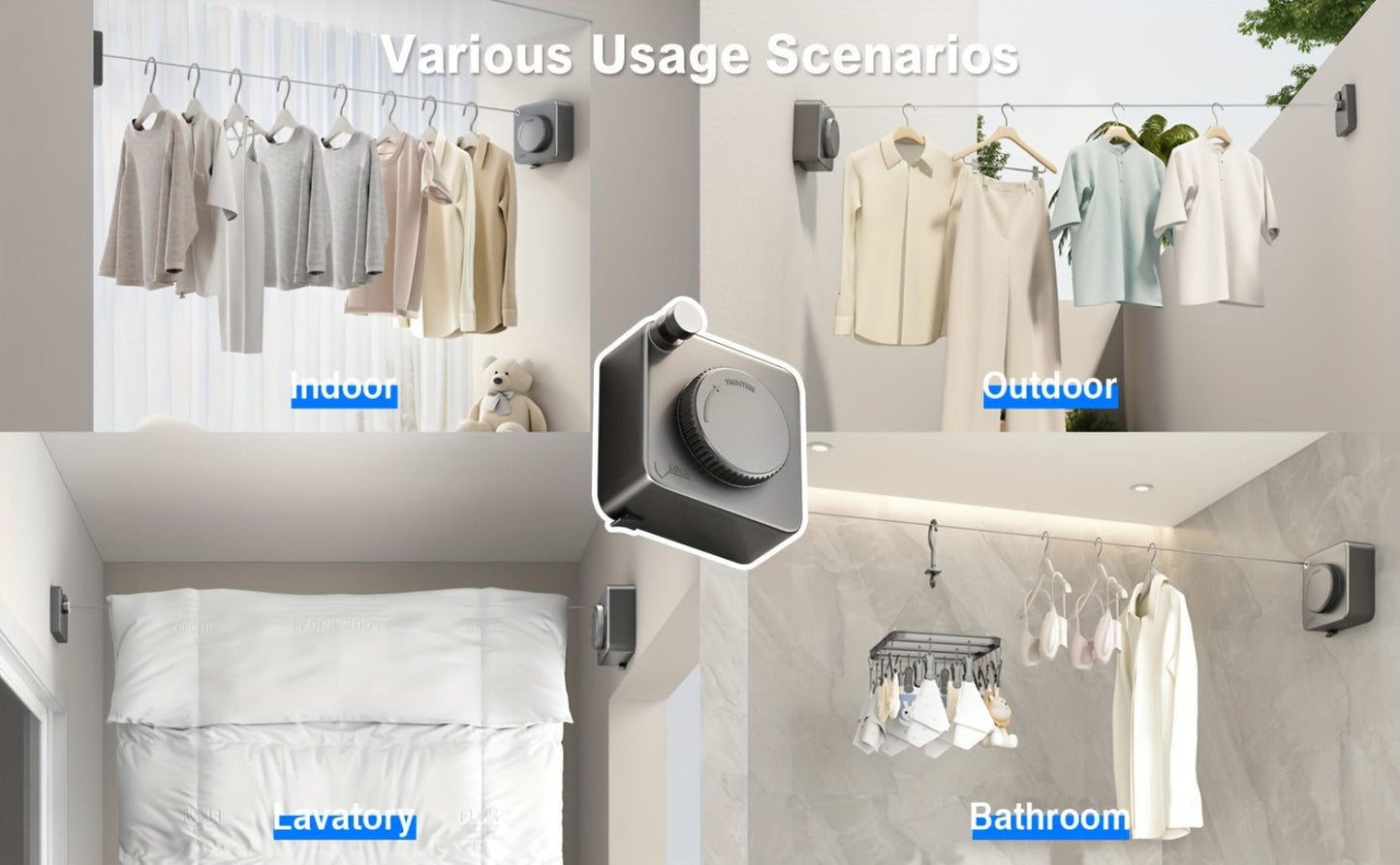 Retractable Clothesline Wall Mounted Stainless Steel Non-Sagging Indoor Outdoor Laundry Drying Line 15.1 Ft