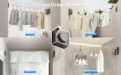 Retractable Clothesline Wall Mounted Stainless Steel Non-Sagging Indoor Outdoor Laundry Drying Line 15.1 Ft