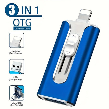 OTG USB 3.0 Flash Drive 4-in-1 for iPhone iPad Android Mac PC – Lightning Type-C Micro USB Connector Thumb Drive 64GB 128GB 256GB Memory