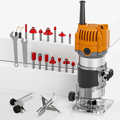 Wood Router Edge Trimmer 800W 6.1Amp Compact Hand Router Tool 35000RPM with Variable Speed, 1/4" Collet