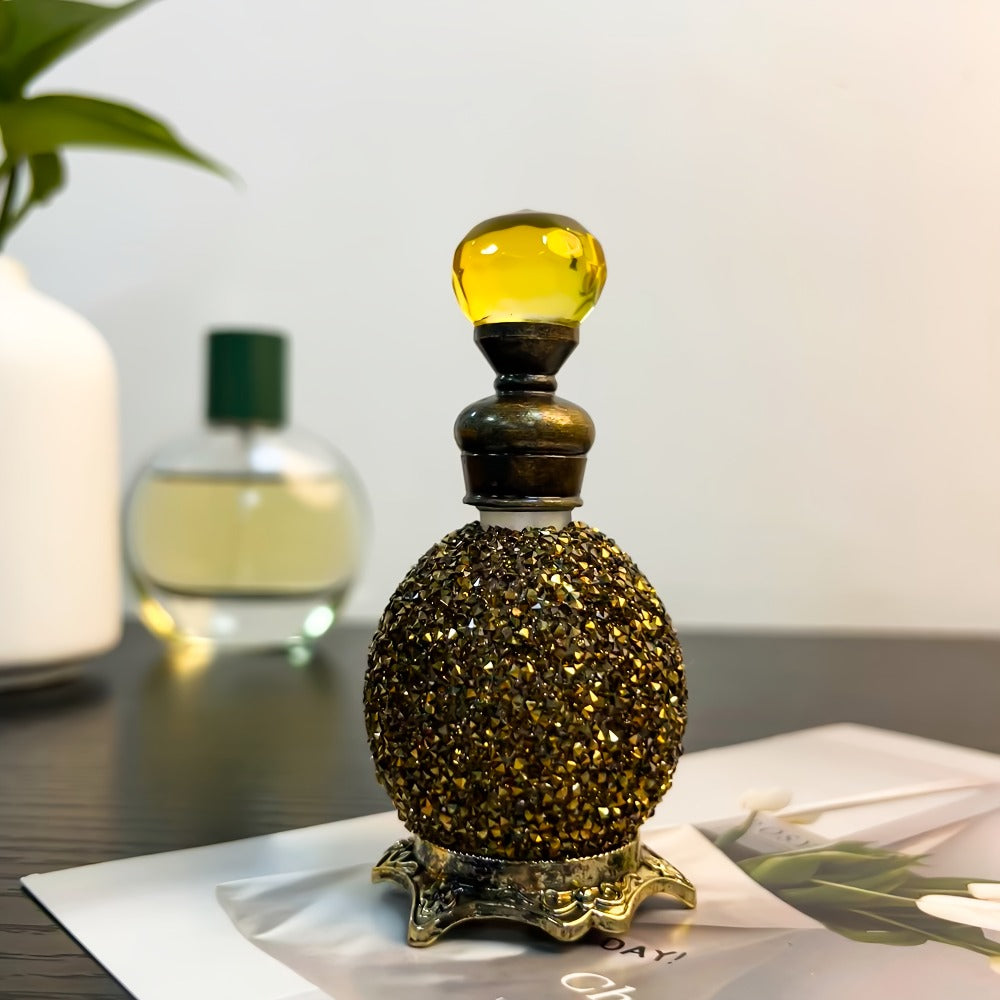 Perfume Bottle Refillable Atomizer 0.51oz, Vintage Imitation Crystal Arabic Style Empty Essential Oil Spray Bottle