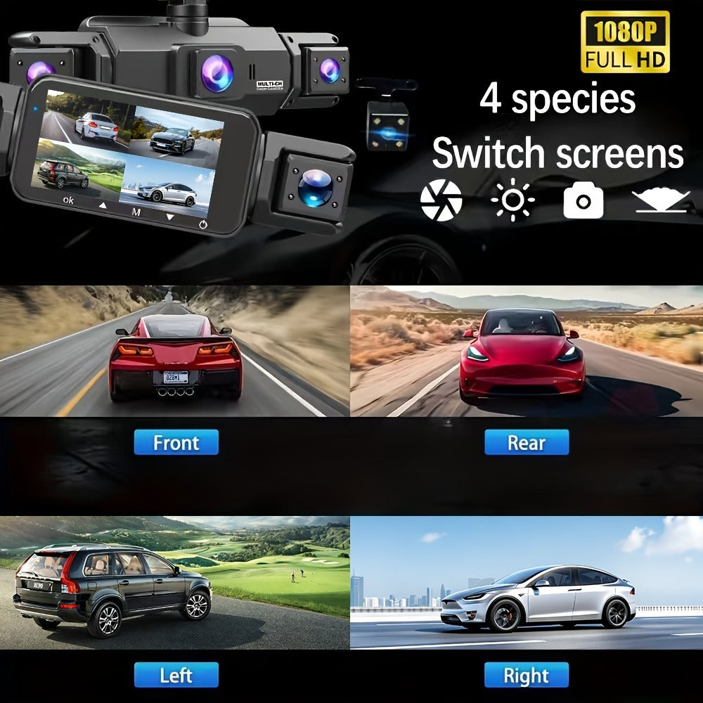 1080P-Labeled Dash Camera with Three- or Four-Lens Options, Screen, G-Sensor and WiFi/32GB Bundle