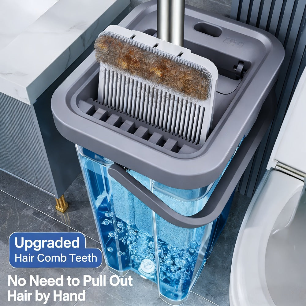 Hands-Free Flat Mop with Bucket Set – 8pcs, 6 Microfiber Pads & Gloves, Dry & Wet Floor Cleaning for Bedroom, Kitchen & Bathroom