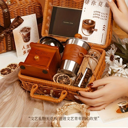 Manual Coffee Grinder Hand Grinder with 304 Stainless Steel Burr, Portable Square Coffee Mill for Travel
