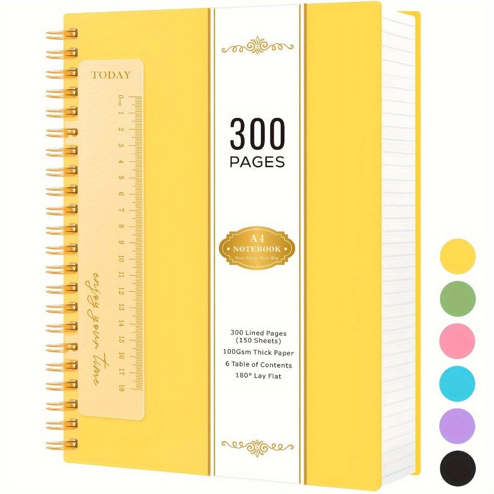 Large Spiral Notebook 300 Pages Hardcover – 8.5x11 A4 College Ruled 100GSM Lined Paper PVC Waterproof Cover for Work School Travel Women Men