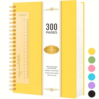 Large Spiral Notebook 300 Pages Hardcover – 8.5x11 A4 College Ruled 100GSM Lined Paper PVC Waterproof Cover for Work School Travel Women Men