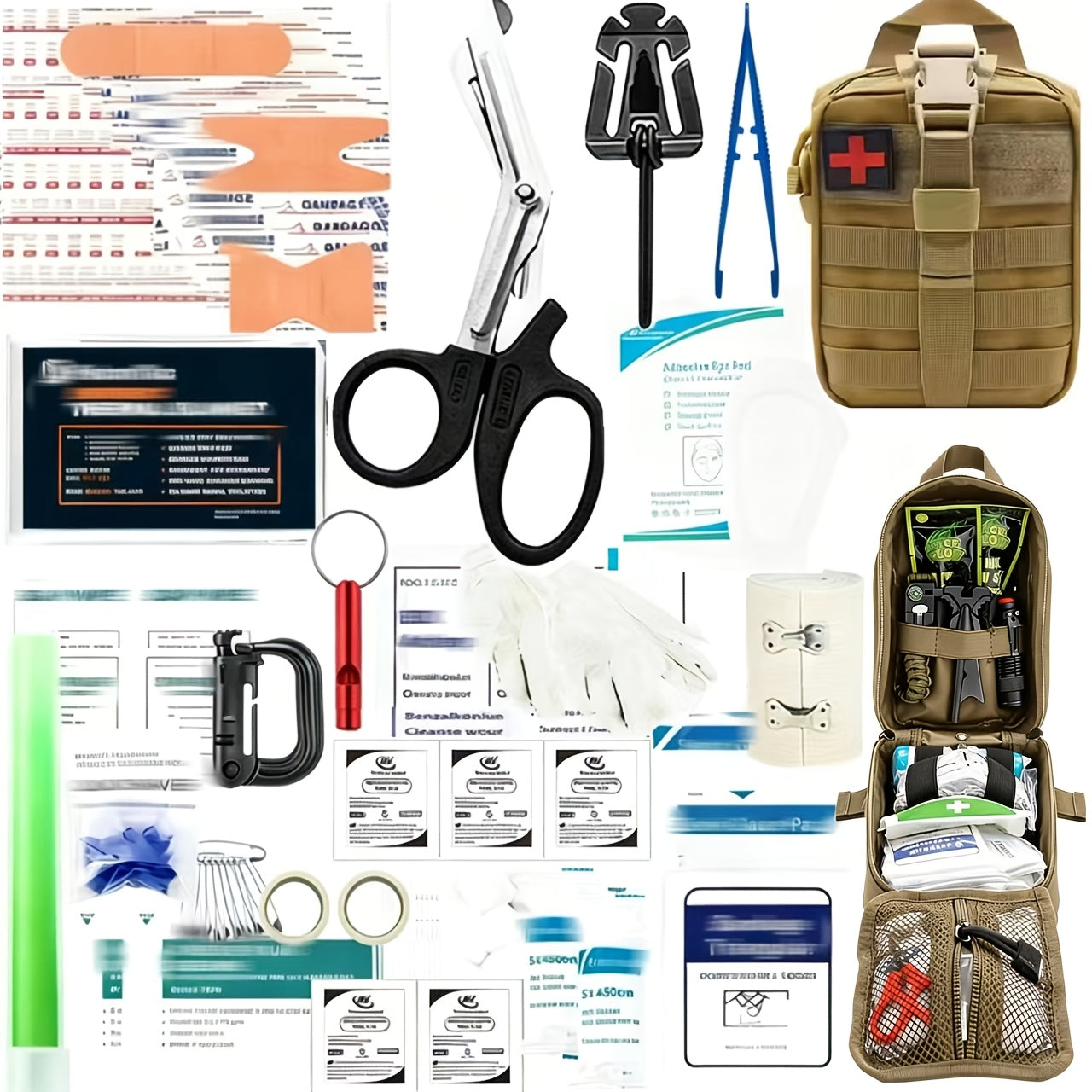 258-Piece Outdoor Tool and First Aid Supply Kit with Five Color-Labeled Molle Pouch Options
