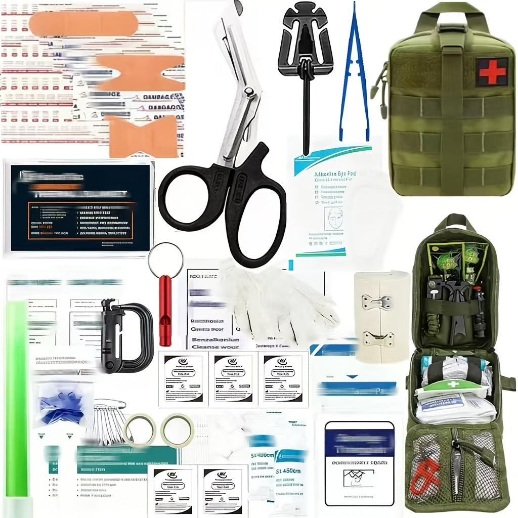 258-Piece Outdoor Tool and First Aid Supply Kit with Five Color-Labeled Molle Pouch Options