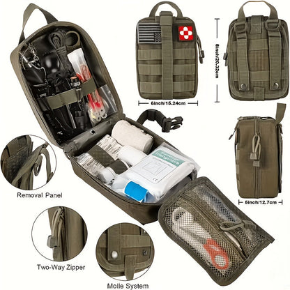 258-Piece Outdoor Tool and First Aid Supply Kit with Five Color-Labeled Molle Pouch Options