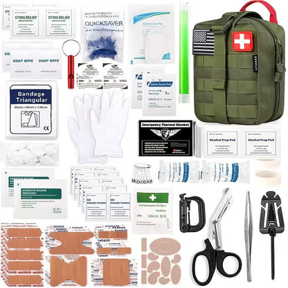 258-Piece Outdoor Tool and First Aid Supply Kit with Five Color-Labeled Molle Pouch Options