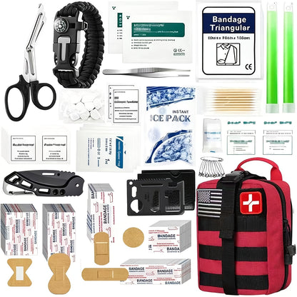 258-Piece Outdoor Tool and First Aid Supply Kit with Five Color-Labeled Molle Pouch Options