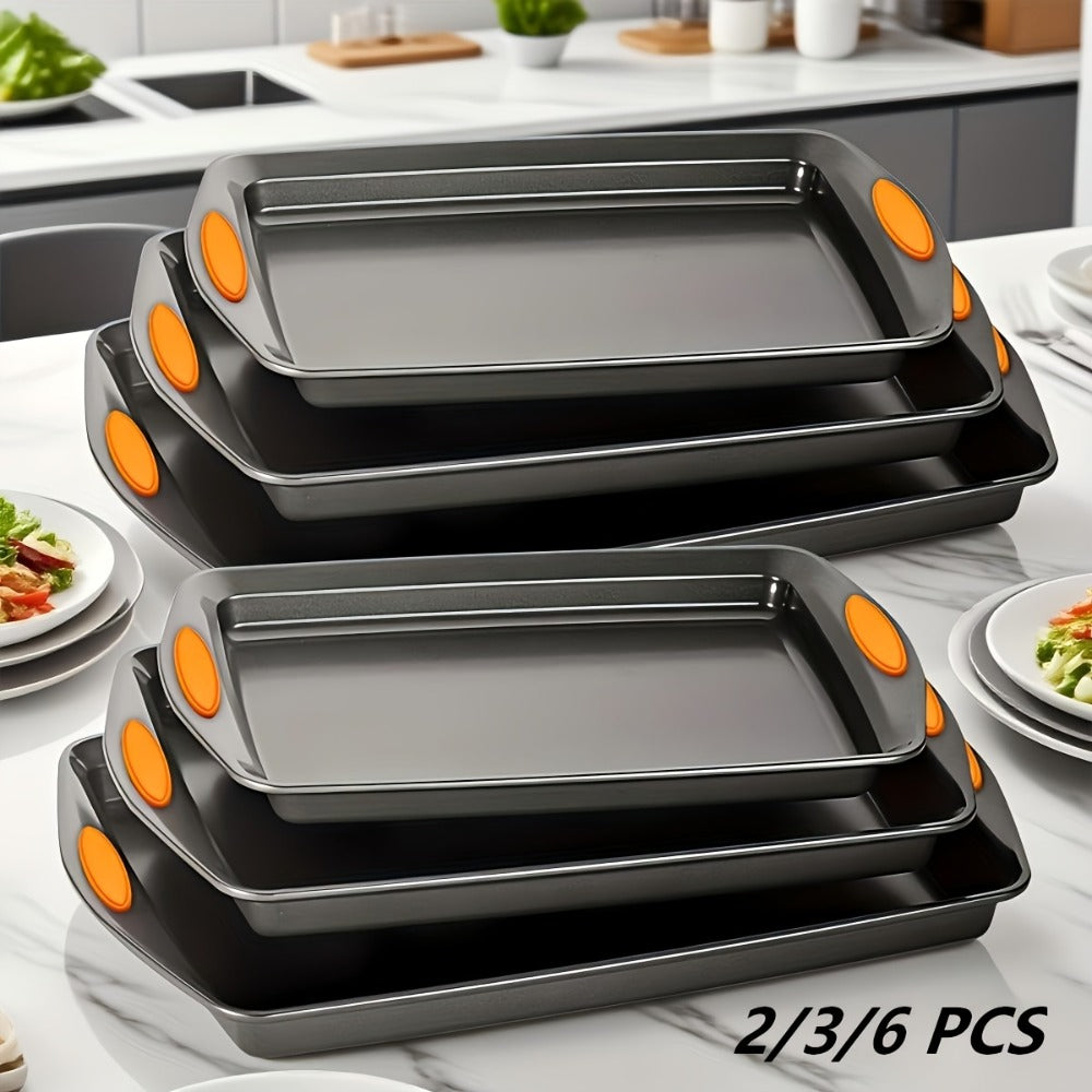 Nonstick Baking Sheet Set with Silicone Handles, Carbon Steel Cookie Sheet Pan Set in Assorted Sizes